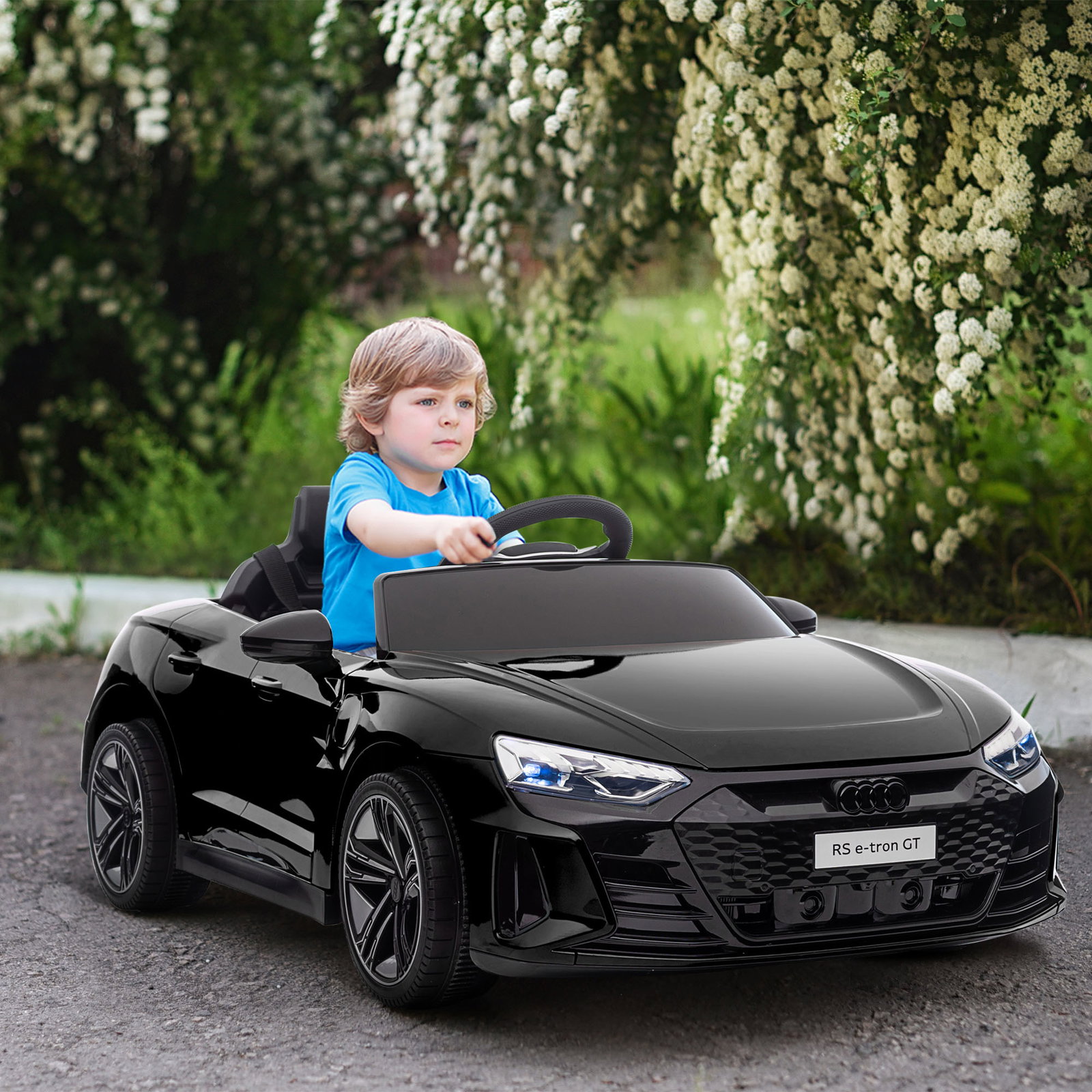 Carro elétrico audi rs e-tron gt 12v com 2 motores faróis LED buzina música USB 3-5km/h 103x58x41cm preto