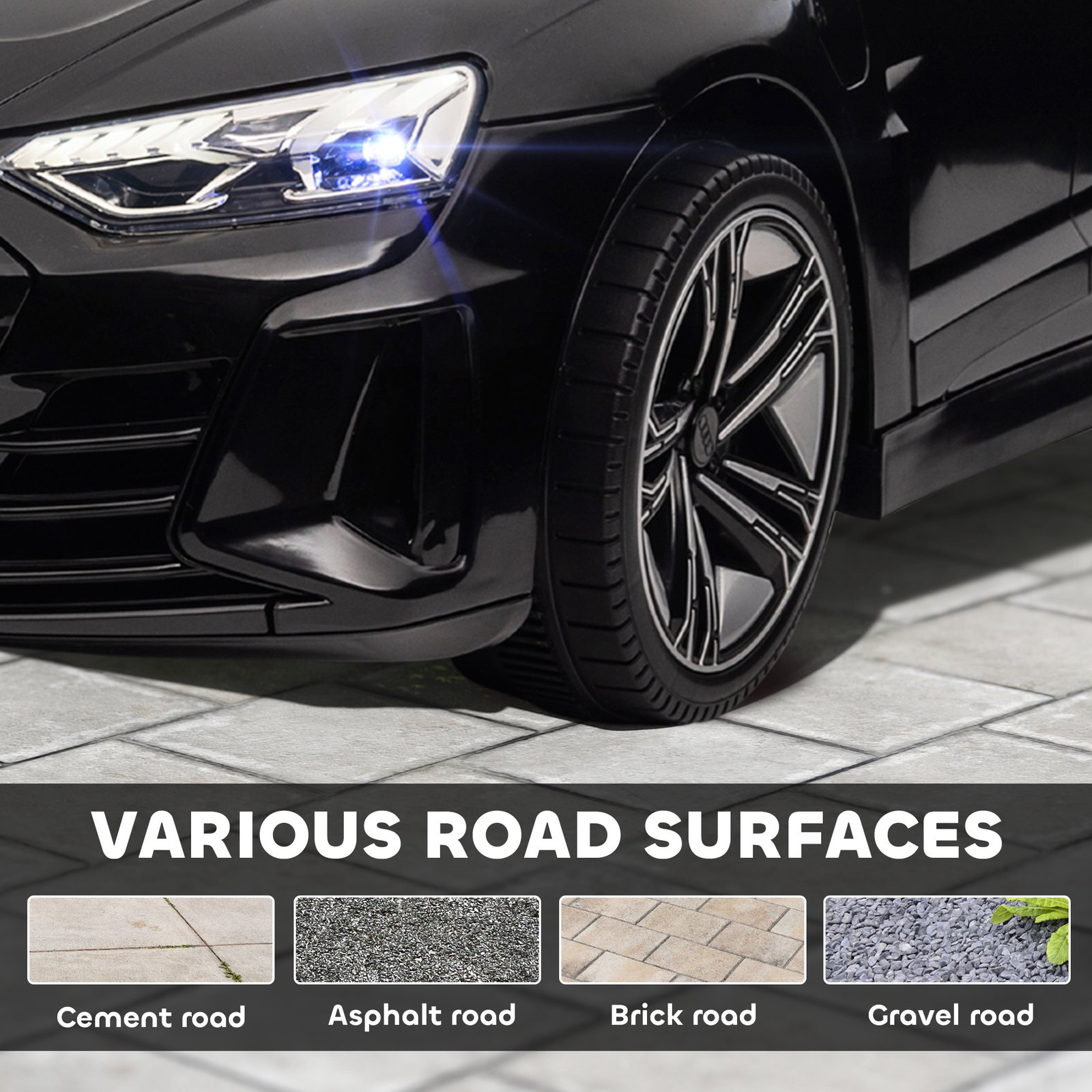 Carro elétrico audi rs e-tron gt 12v com 2 motores faróis LED buzina música USB 3-5km/h 103x58x41cm preto