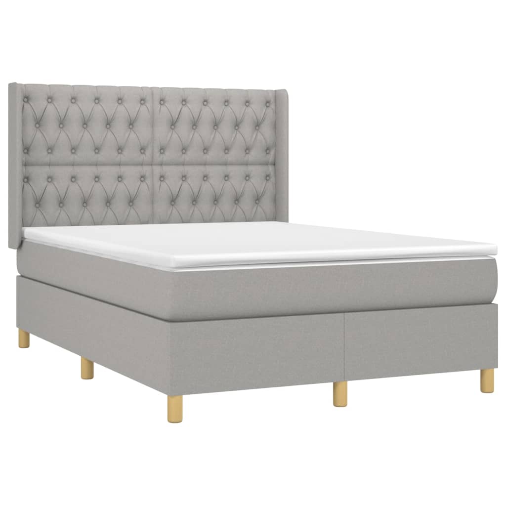 Cama box spring c/ colchão e LED 140x200 cm tecido cinza-claro