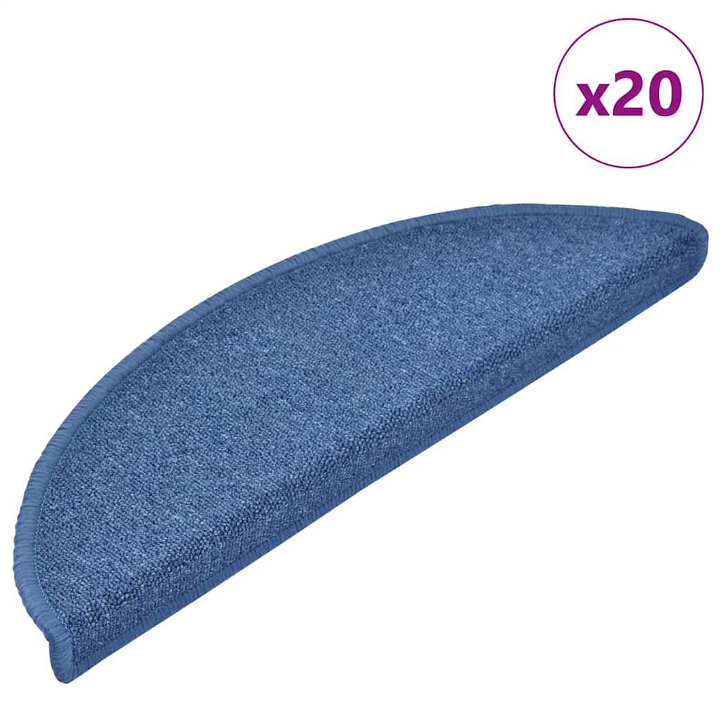 Tapetes de escada 20 peças 56x17x3 cm azul semicircular