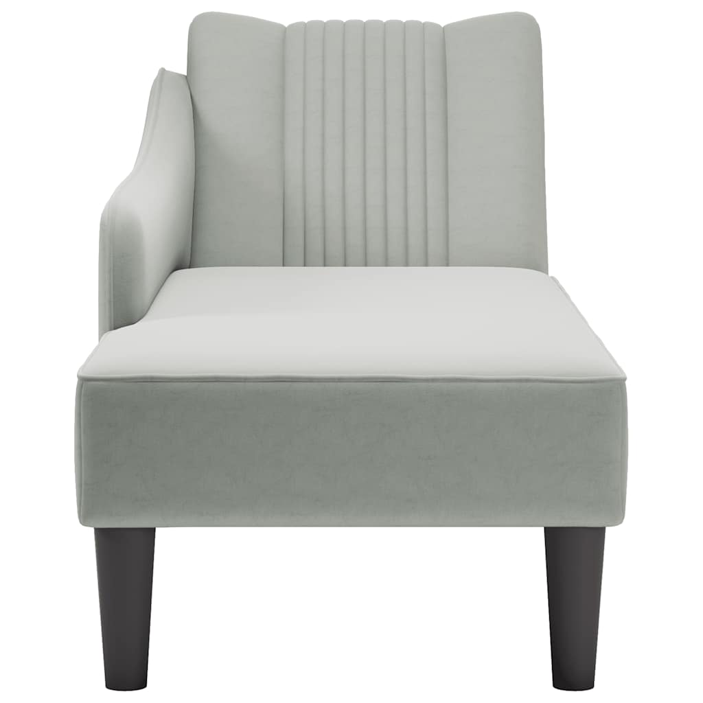 Chaise-longue com apoio de braço direito veludo cinzento claro