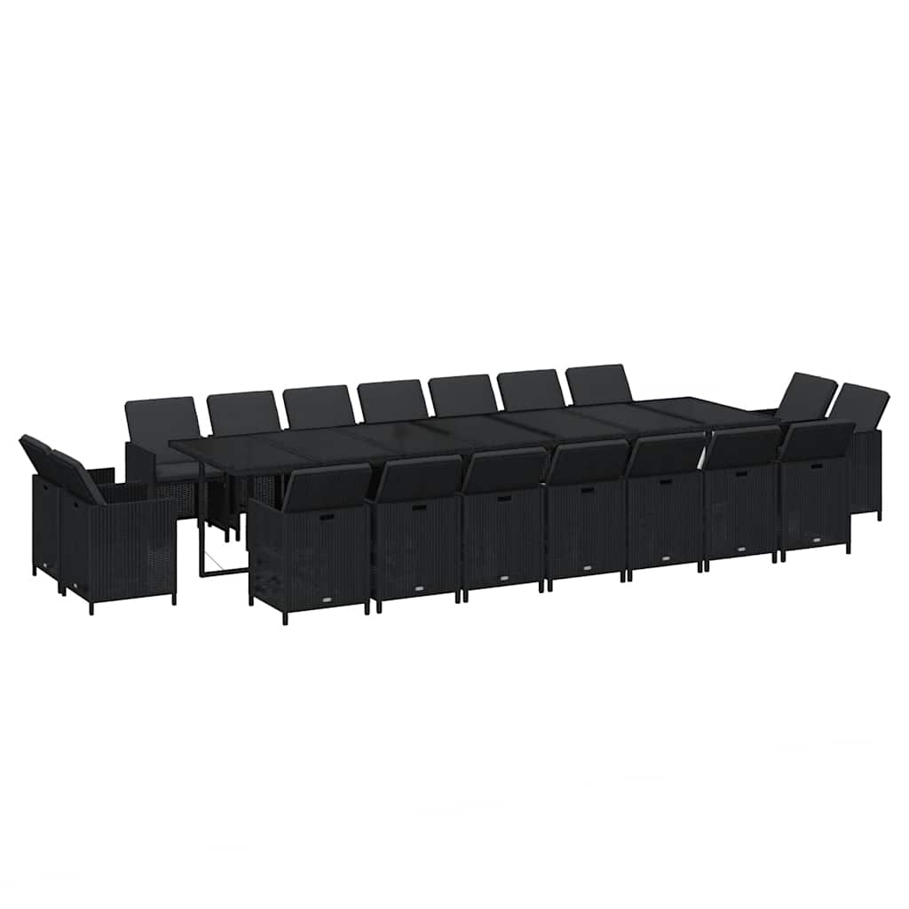 19 Pcs conjunto jantar p/ jardim c/ almofadões vime PE preto