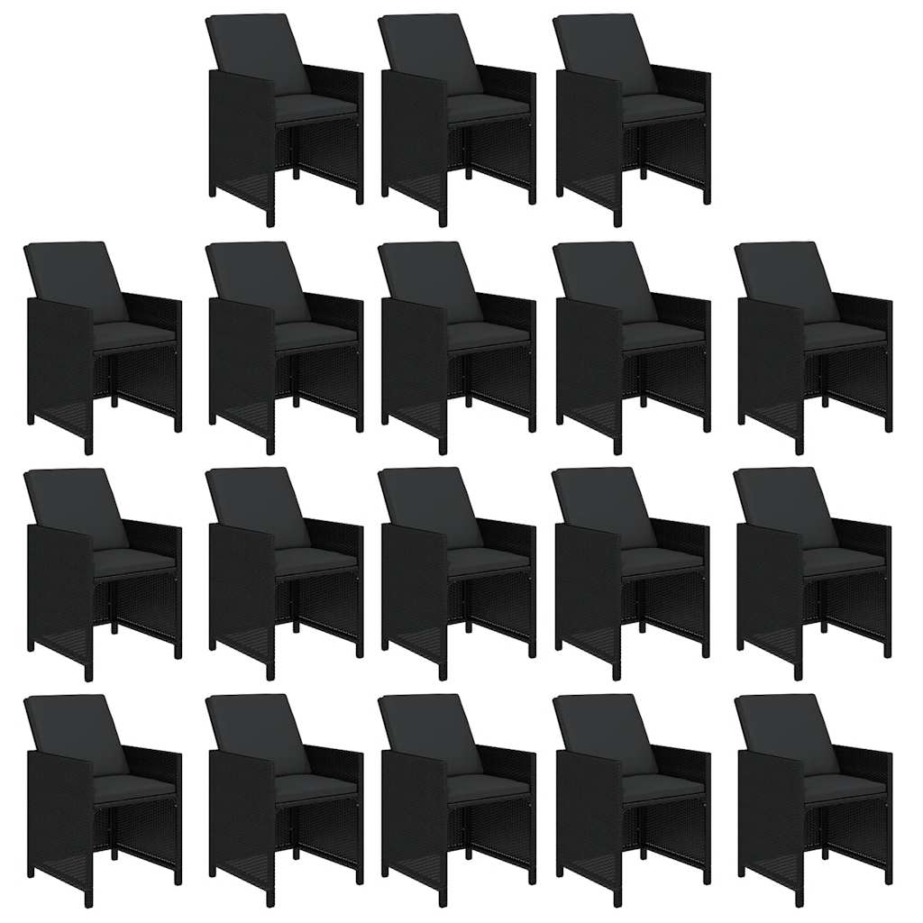 19 Pcs conjunto jantar p/ jardim c/ almofadões vime PE preto