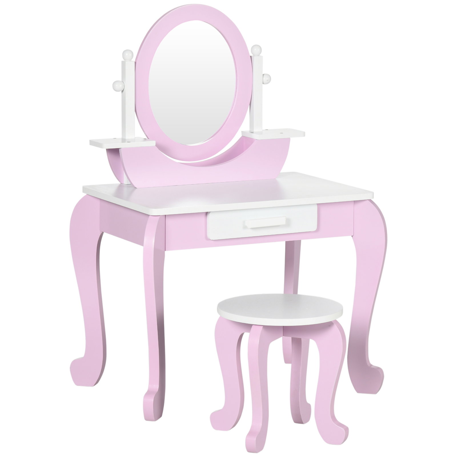 Toucador infantil com banco espelho e gaveta mesa de maquilhagem para crianças entre 3-6 anos 65,5x46x93cm rosa
