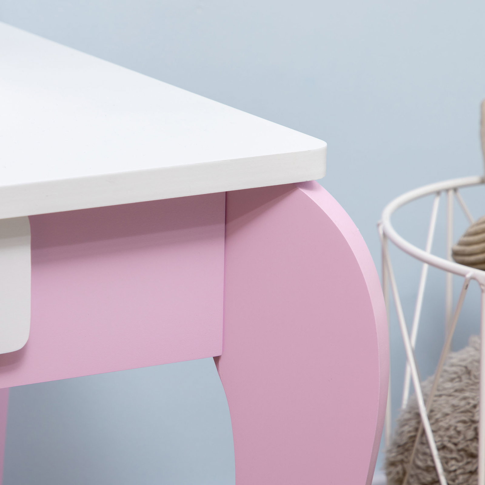 Toucador infantil com banco espelho e gaveta mesa de maquilhagem para crianças entre 3-6 anos 65,5x46x93cm rosa