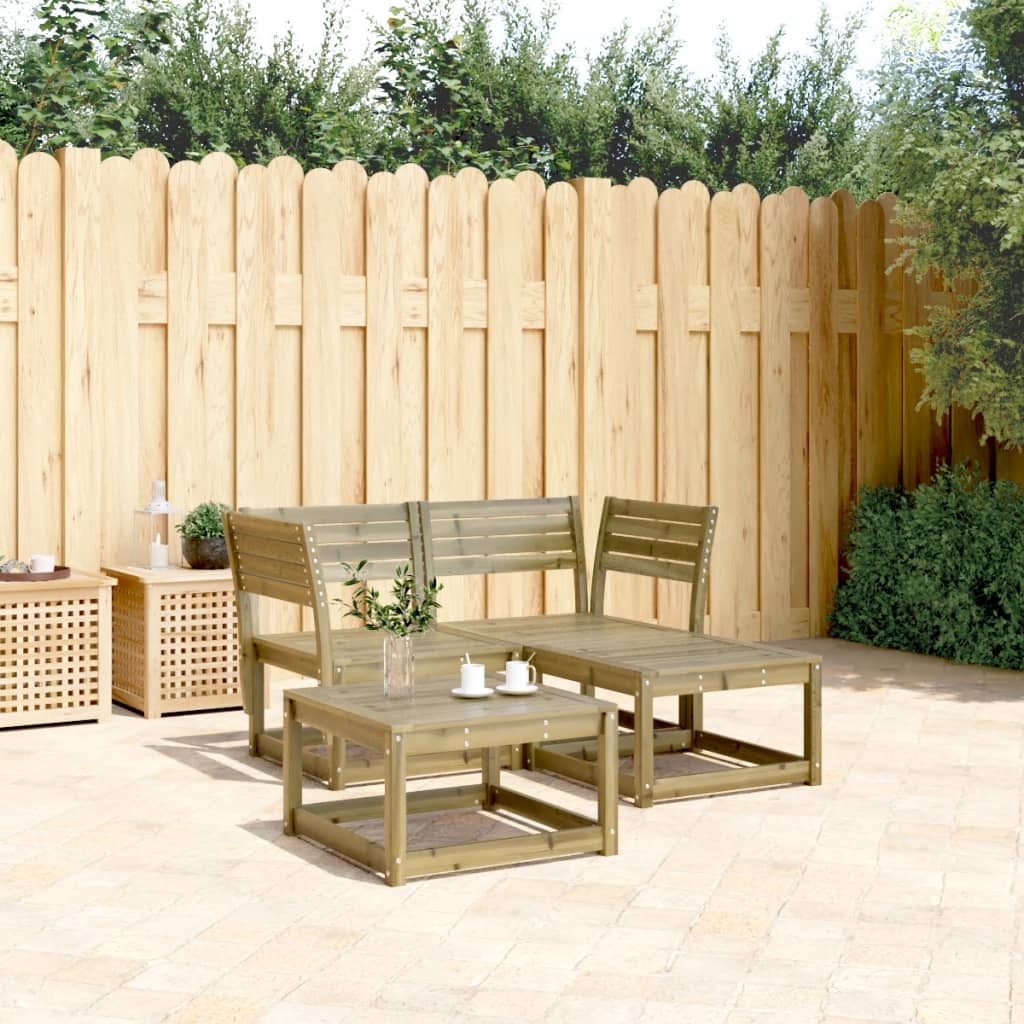 3 Pcs conjunto de sofás para jardim madeira de pinho impregnada