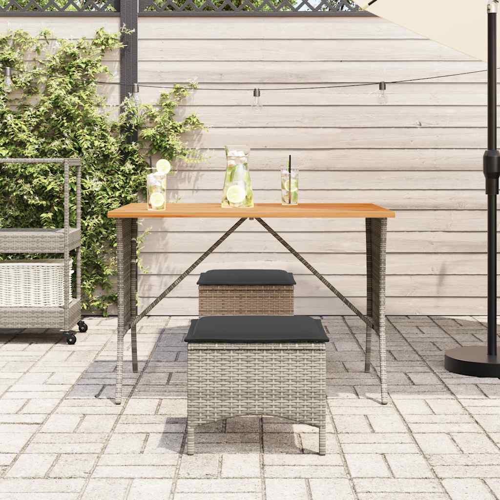 Mesa de jardim com tampo em acácia 105x75x72 cm vime PE cinza
