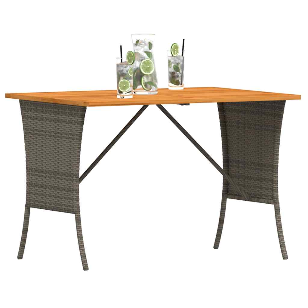 Mesa de jardim com tampo em acácia 105x75x72 cm vime PE cinza