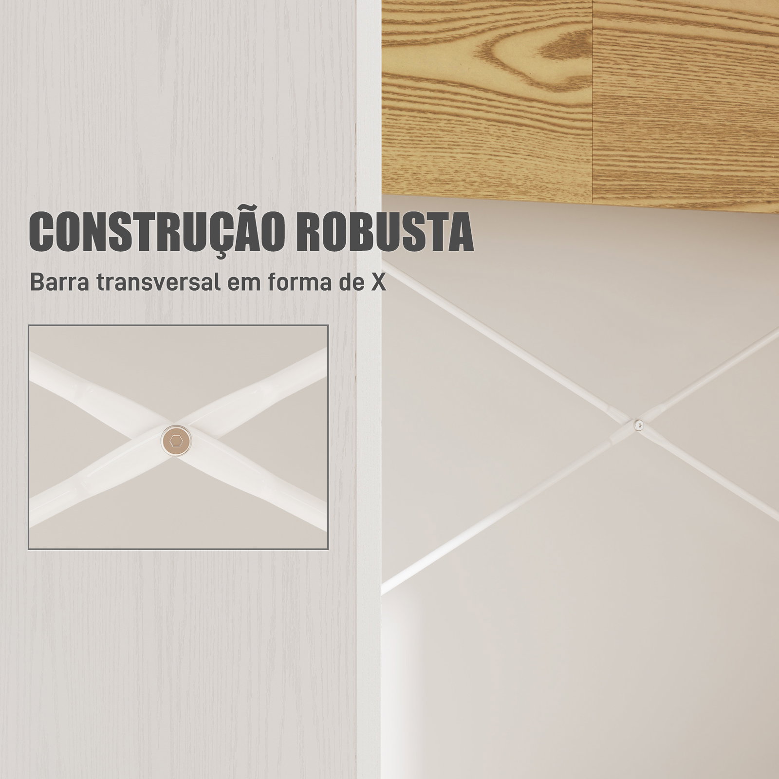 Secretária 110x50x102,6 cm mesa de escritório com 2 compartimentos abertos e prateleira branco e madeira