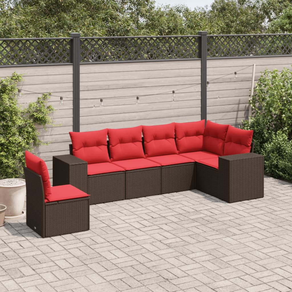 Conjunto de sofá de jardim com 6 peças e almofadas em rattan sintético marrom