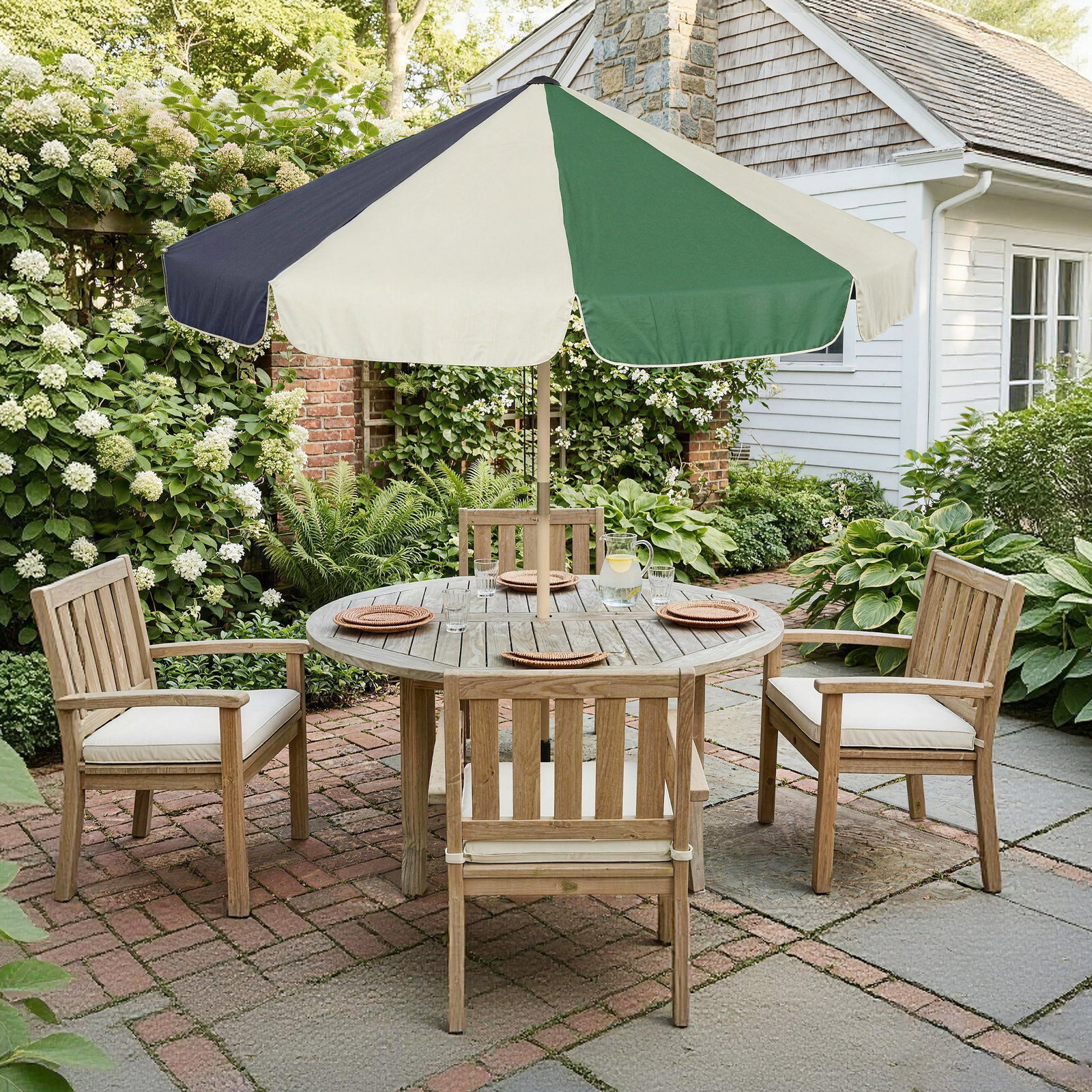 Chapéu de sol para terraço exterior ø2,3 m com estrutura de efeito madeira polia com corda toldo bicolor upf30+ multicor