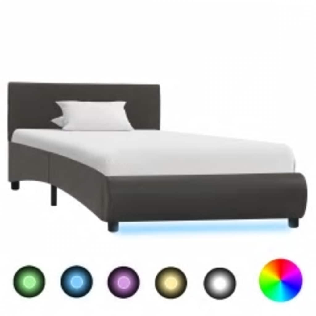 Estrutura de cama com LED 100x200 cm couro artificial cinzento
