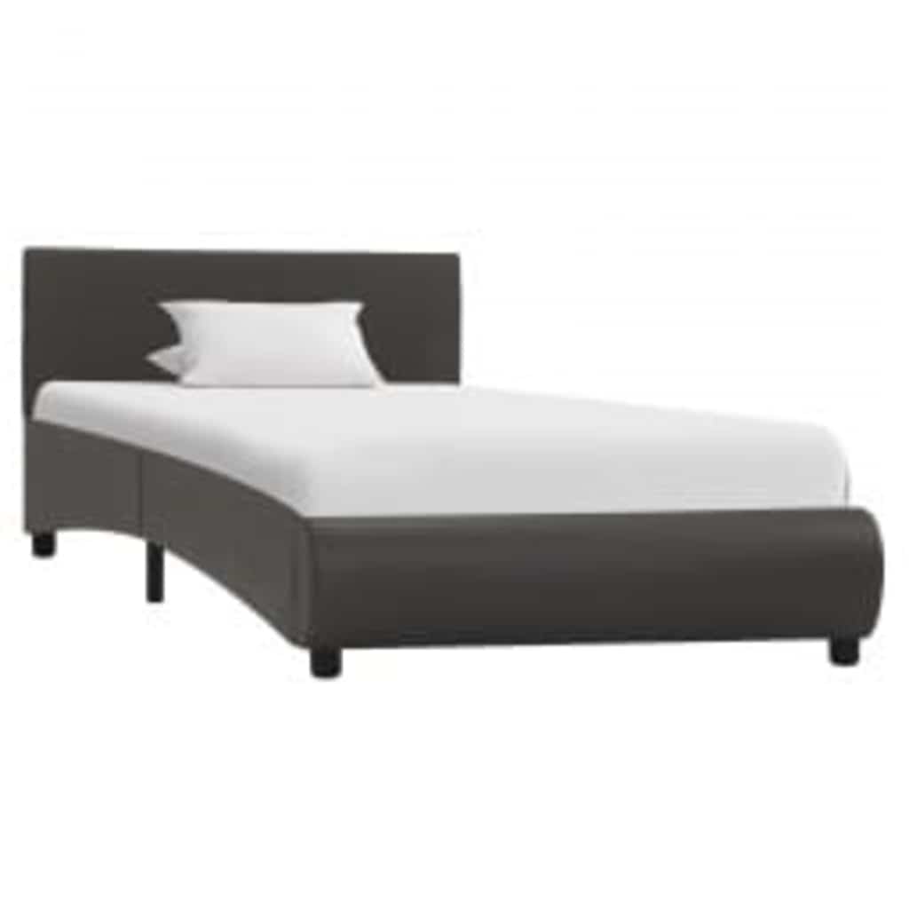 Estrutura de cama com LED 100x200 cm couro artificial cinzento