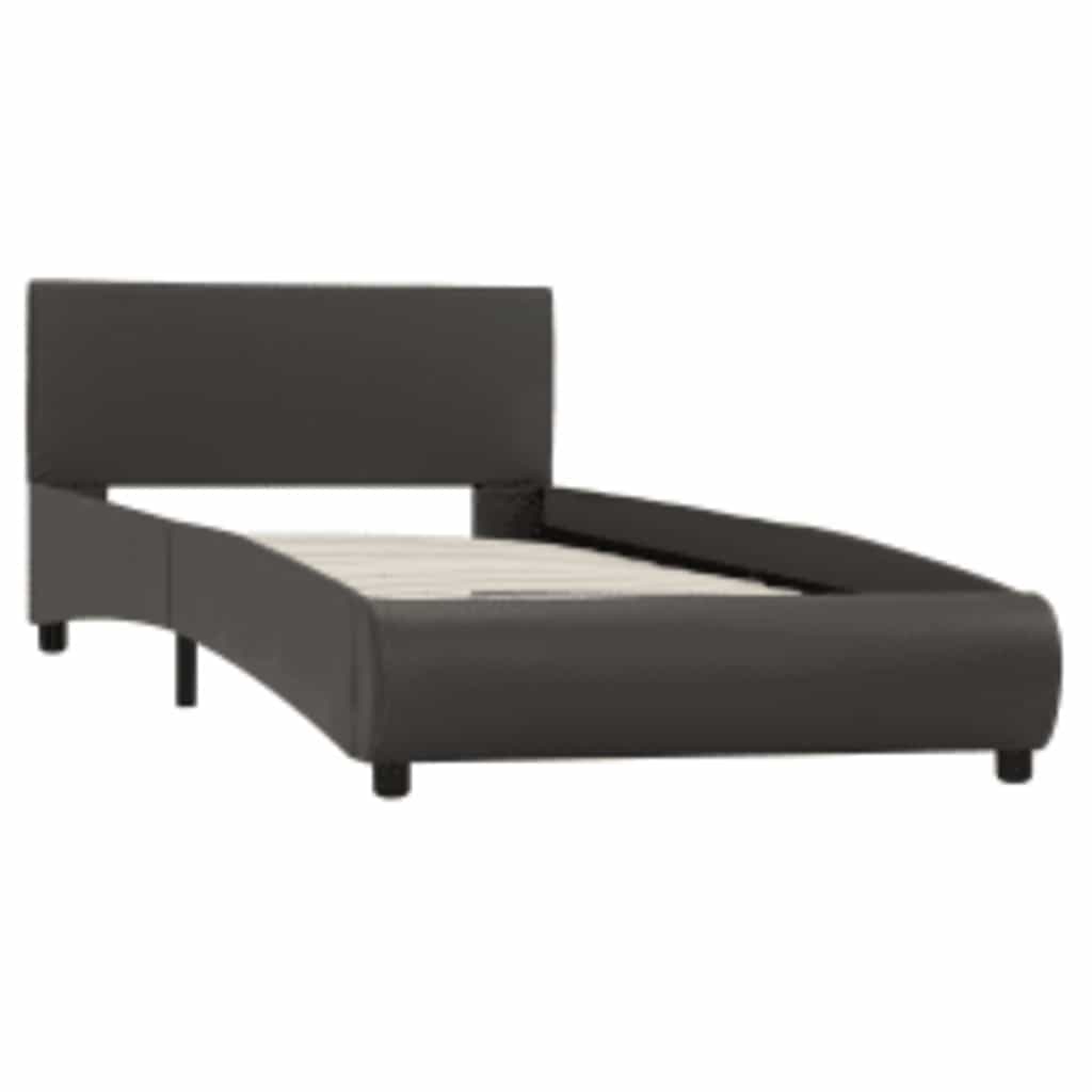 Estrutura de cama com LED 100x200 cm couro artificial cinzento