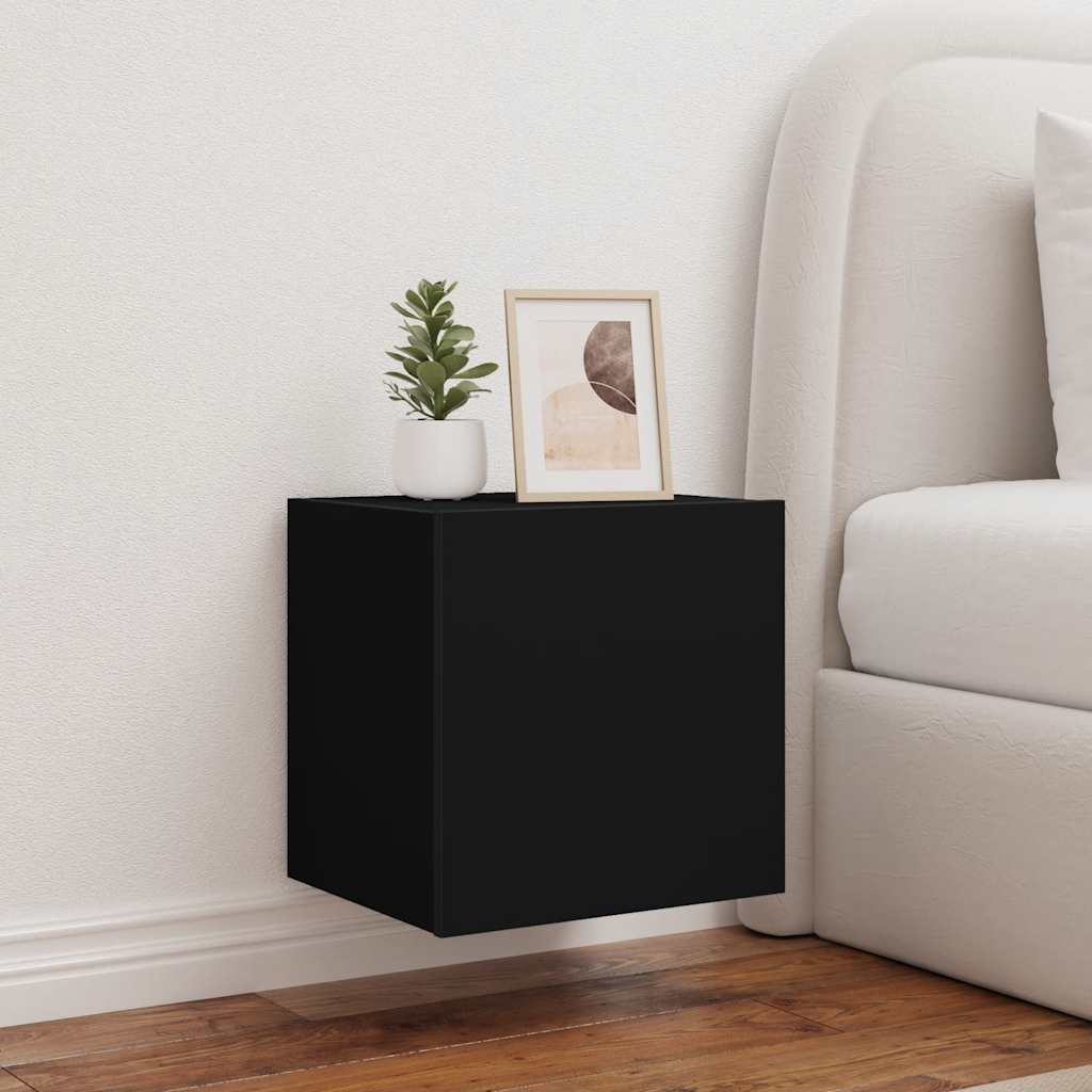 Móveis de parede p/ TV com luzes LED 2 pcs 40,5x35x40 cm preto