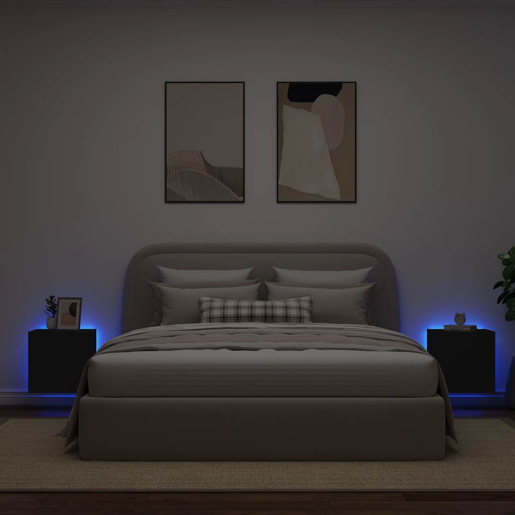 Móveis de parede p/ TV com luzes LED 2 pcs 40,5x35x40 cm preto