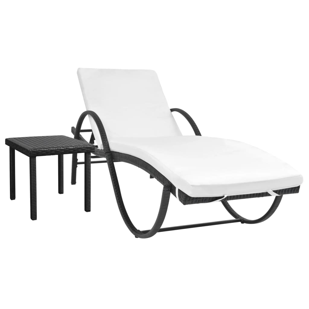 Espreguiçadeira com almofadão e mesa vime PE preto