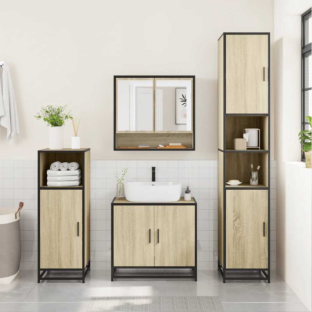 4 Pcs conj. móveis casa banho derivados madeira carvalho sonoma