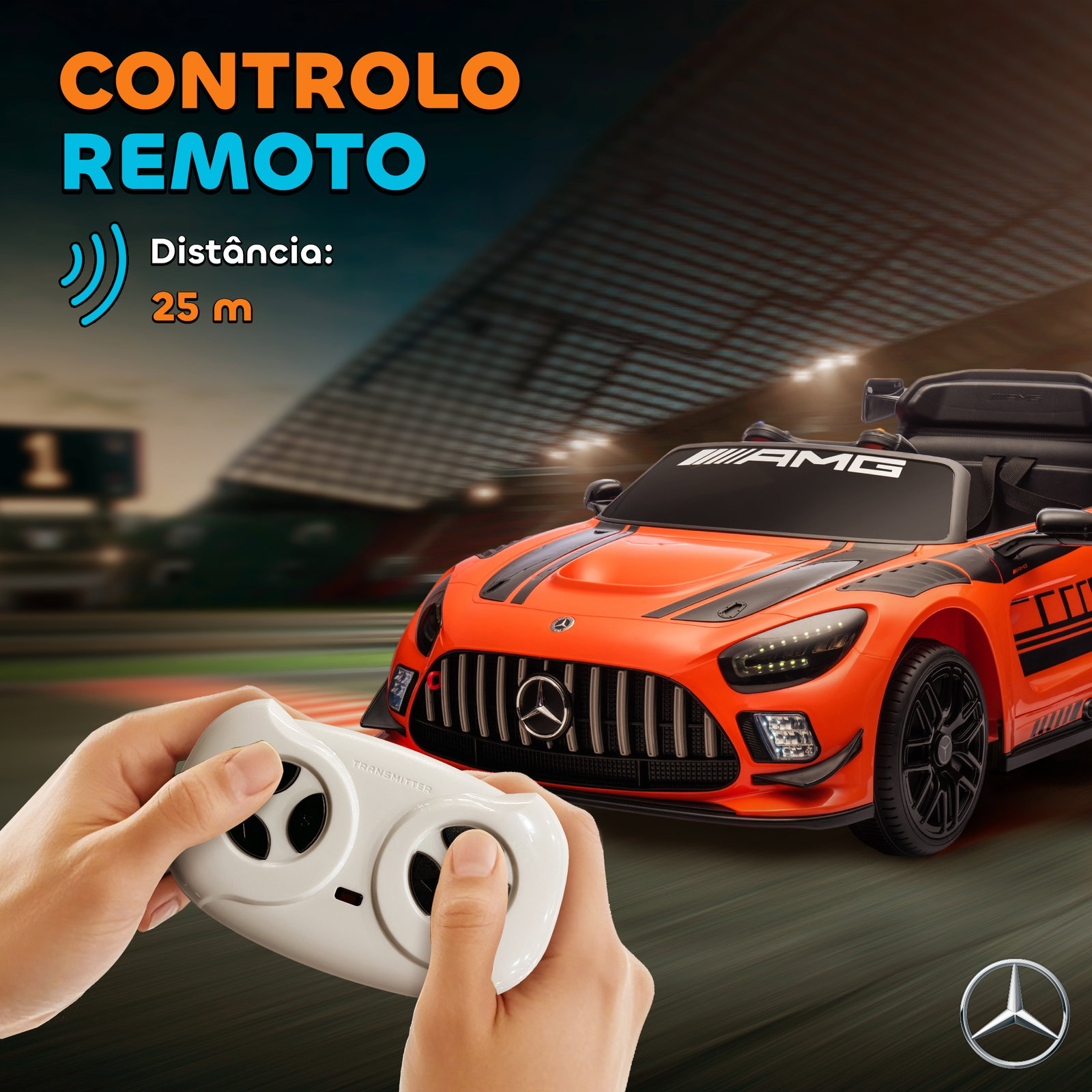 Carro elétrico para crianças mercedes-amg gt3 evo12v com controlo remoto 2,4g e motor duplo 115x66x44 cm laranja