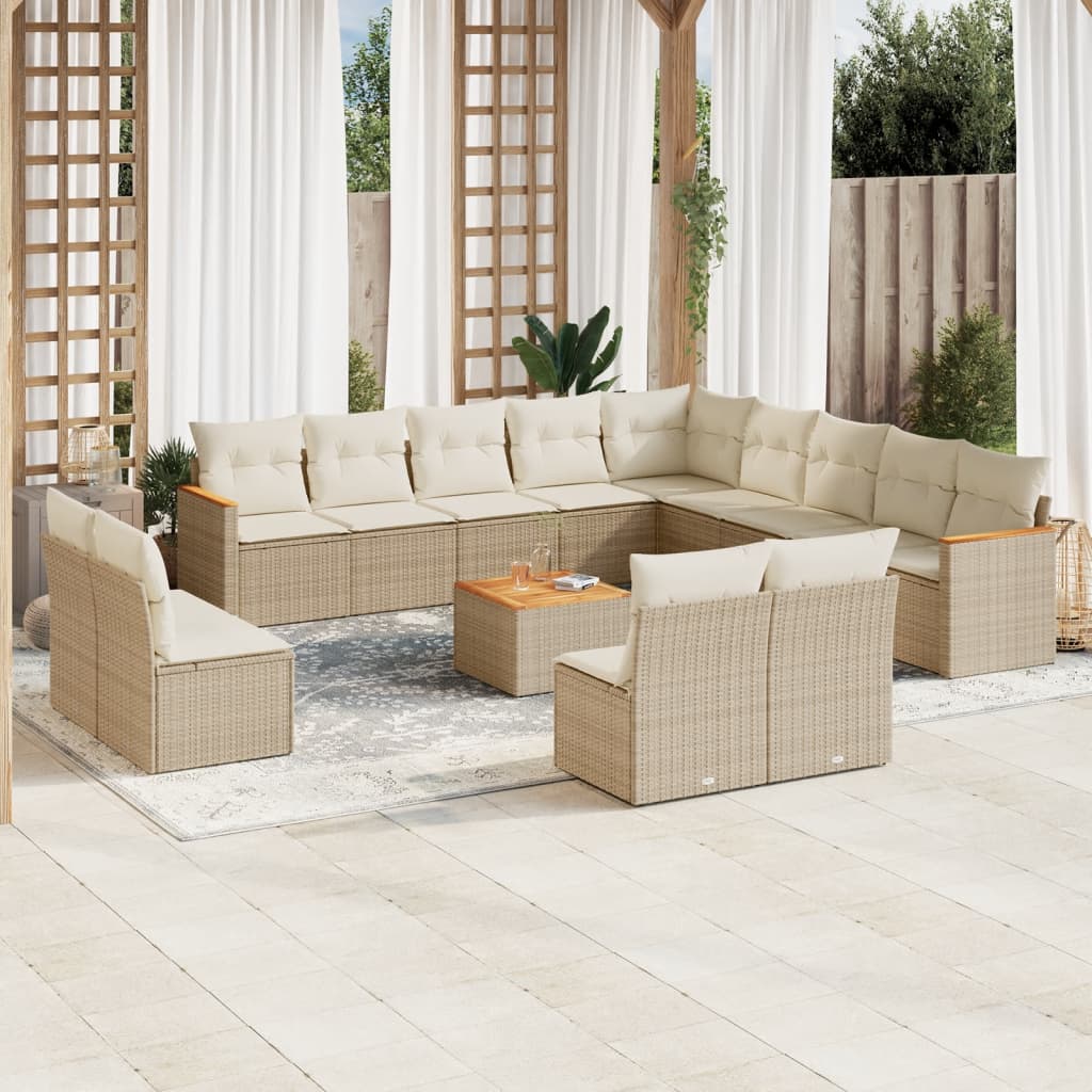 14 Pcs conjunto de sofás p/ jardim com almofadões vime PE bege