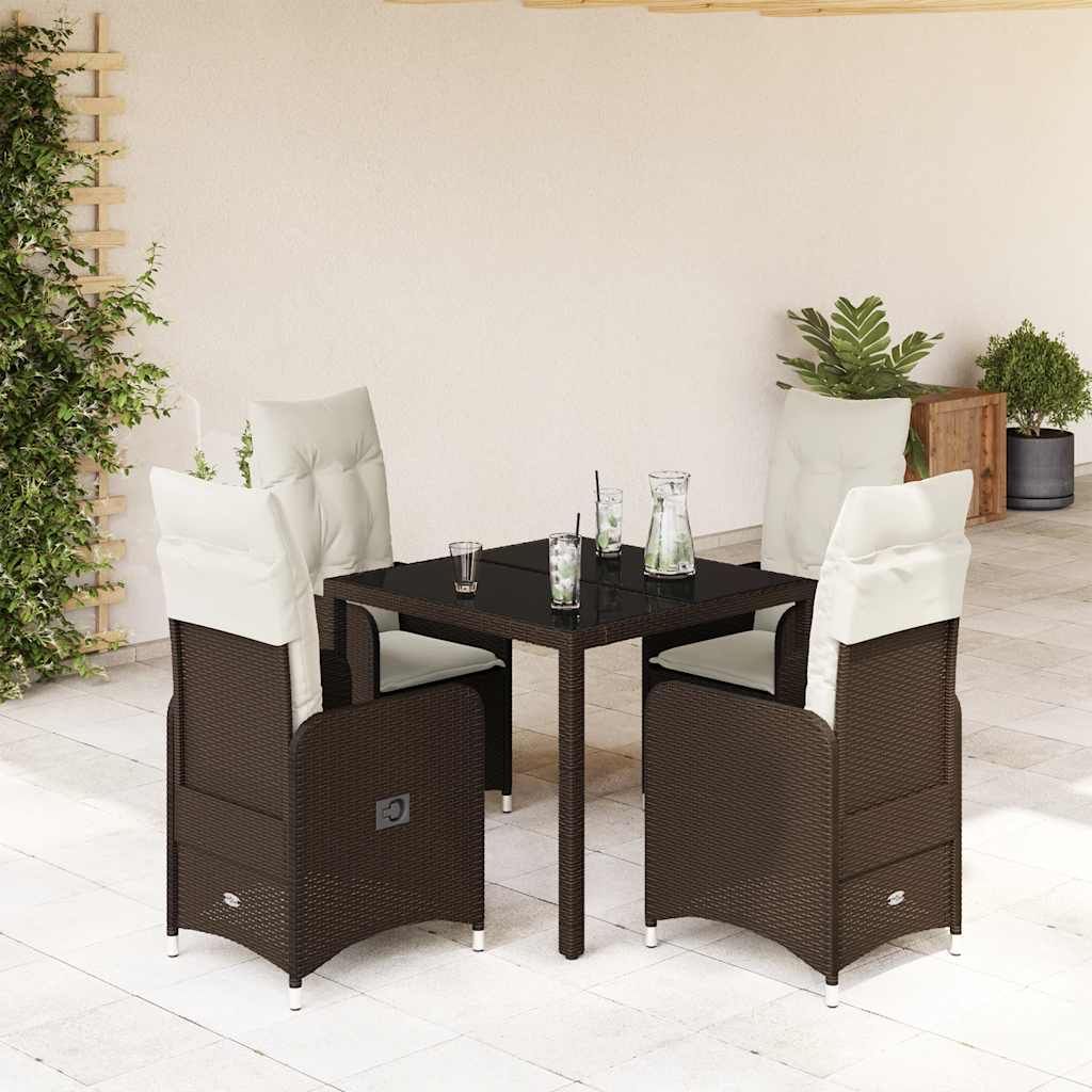 5 Pcs conjunto bistrô p/ jardim c/ almofadões vime PE castanho