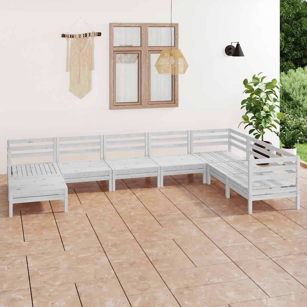 8 Pcs conjunto lounge de jardim pinho maciço branco