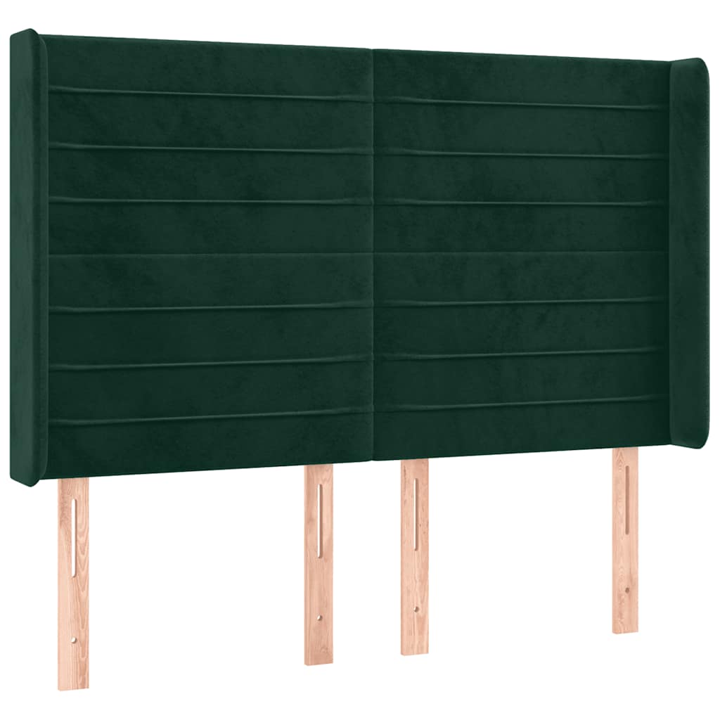 Cabeceira de cama c/ LED veludo 147x16x118/128 cm verde-escuro