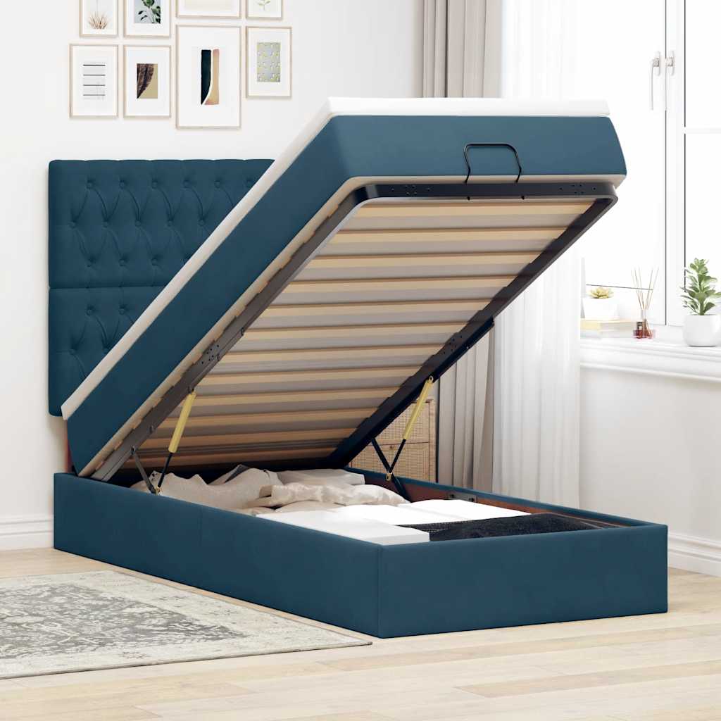 Estrutura cama otomana colchões 80x200 cm veludo azul escuro