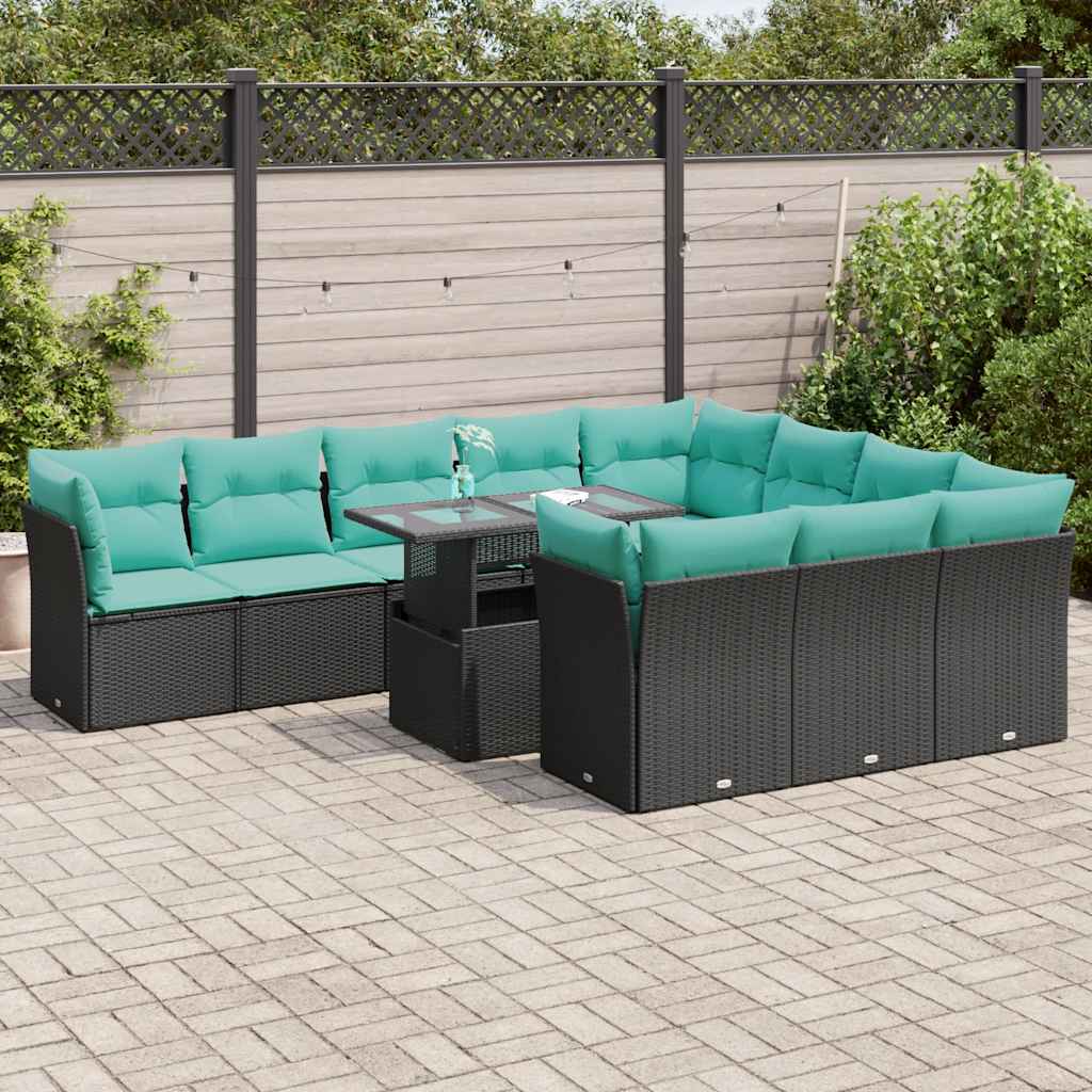11 Pcs conjunto sofás jardim c/ almofadões vime PE/acácia preto