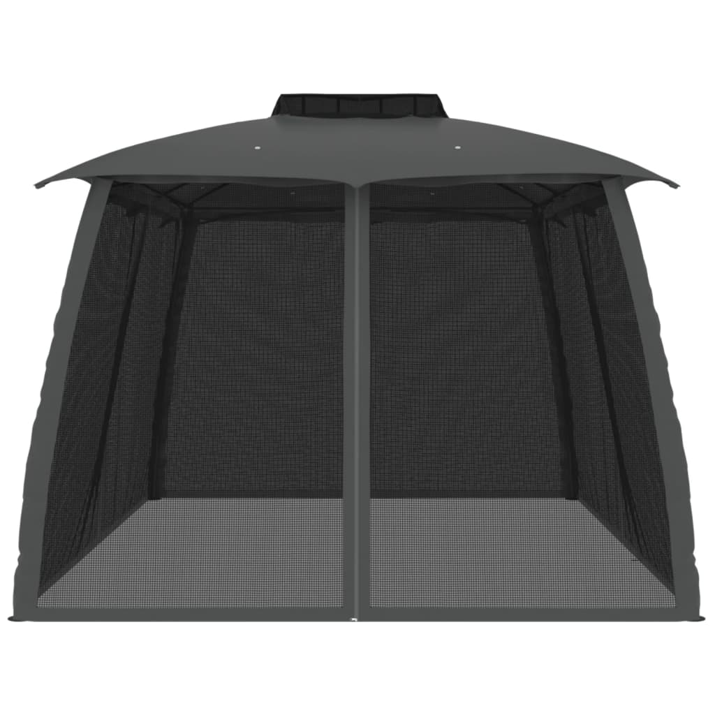 Gazebo c/ teto duplo/paredes de malha 3,93x2,93 m aço antracite