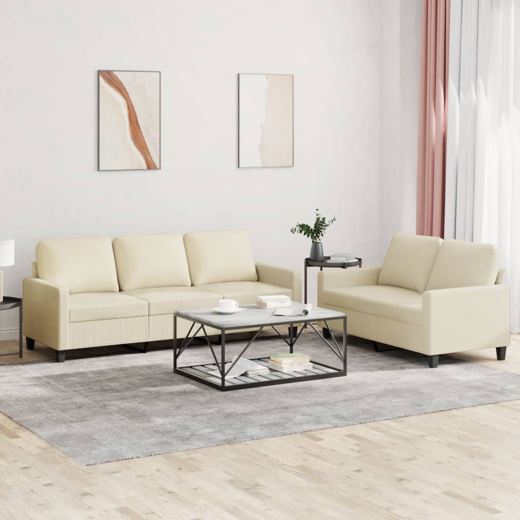 2 Pcs conjunto sofás c/ almofadões couro artificial cor creme