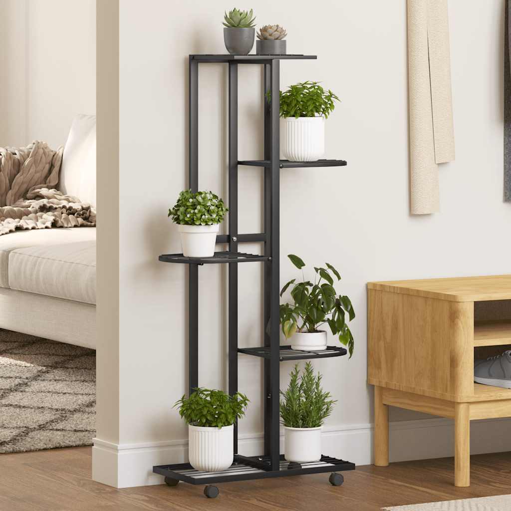 Suporte vasos c/ 5 prateleiras/rodas 44x23x100 cm ferro preto