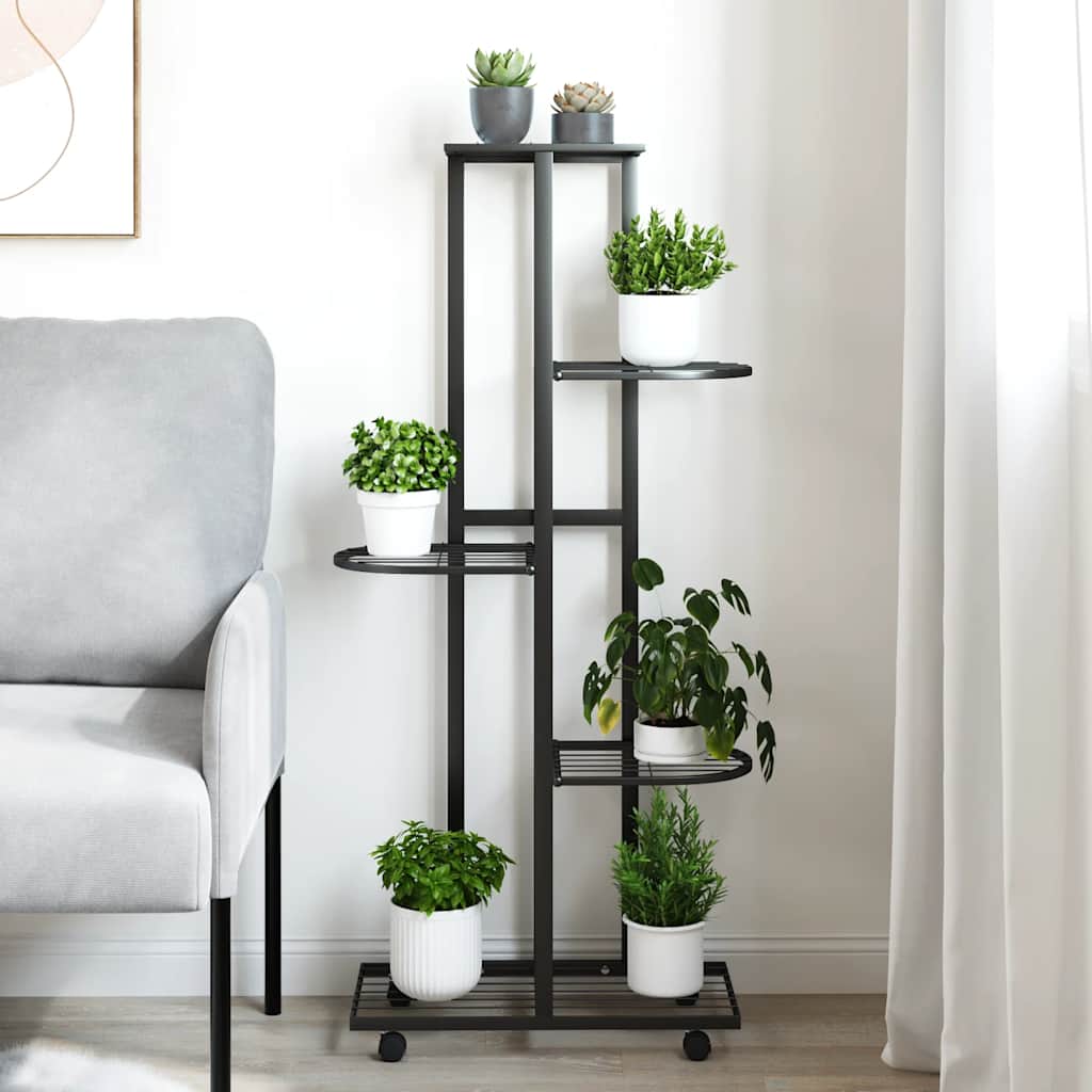 Suporte vasos c/ 5 prateleiras/rodas 44x23x100 cm ferro preto
