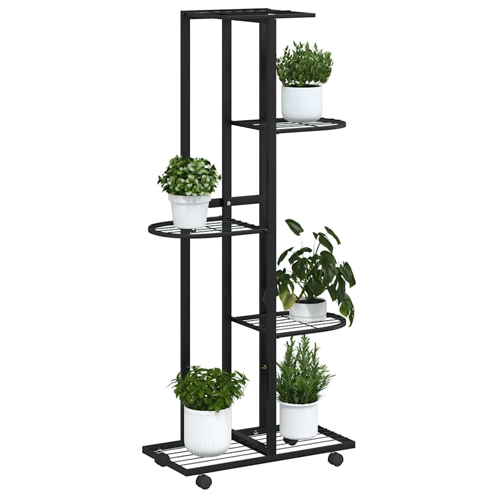 Suporte vasos c/ 5 prateleiras/rodas 44x23x100 cm ferro preto