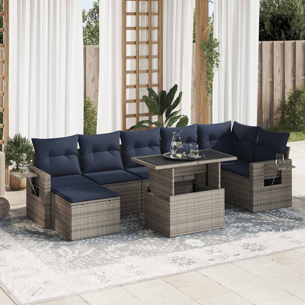 8 Pcs conjunto sofás jardim almofadões vime PE/acácia cinzento