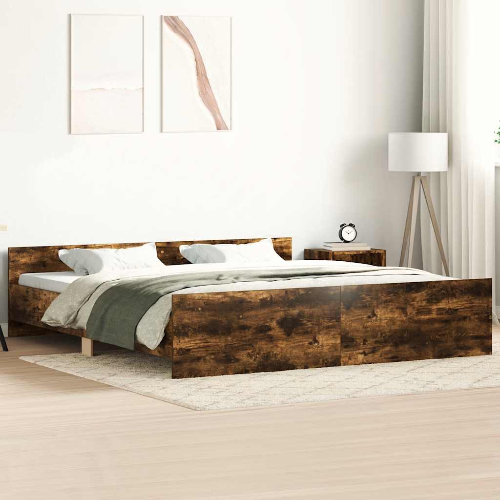 Estrutura cama c/ cabeceira/apoio pés 180x200cm carvalho fumado