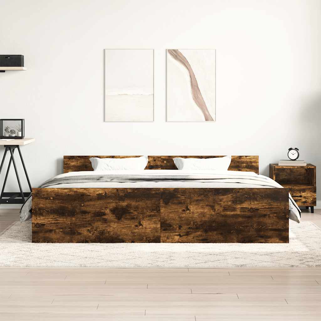 Estrutura cama c/ cabeceira/apoio pés 180x200cm carvalho fumado