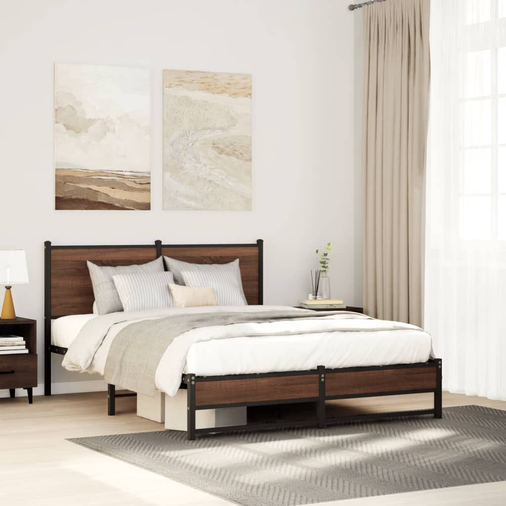 Estrutura de cama sem colchão 140x190cm metal carvalho castanho