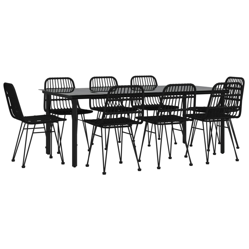 9 Pcs conjunto de jantar para jardim vime PE preto
