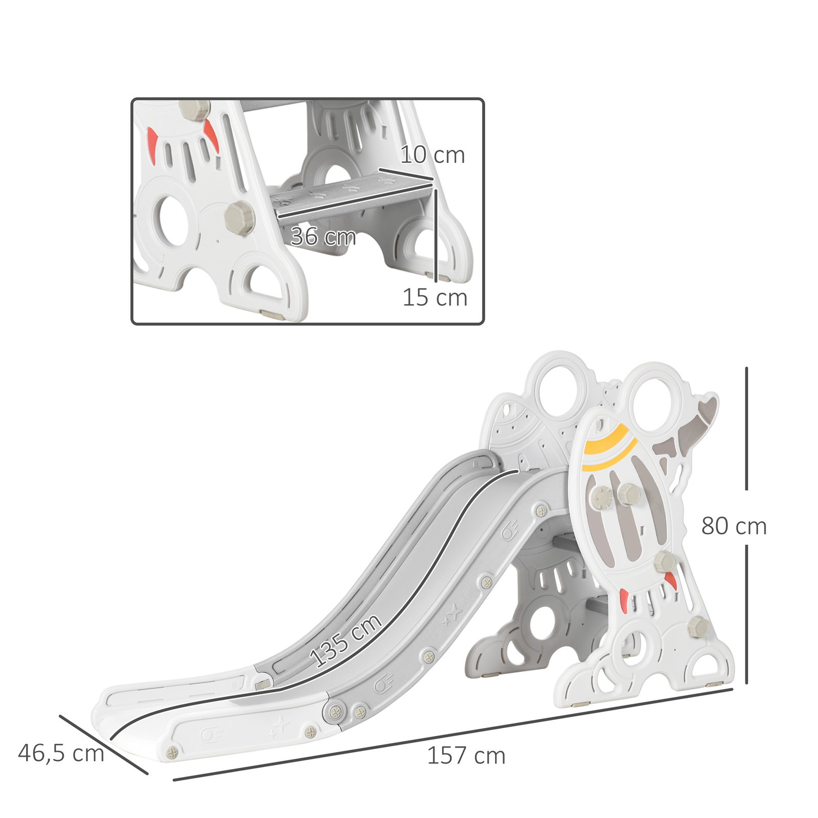 Escorregador para crianças de 18-36 meses com 3 degraus antiderrapantes 157x46,5x80 cm cinza