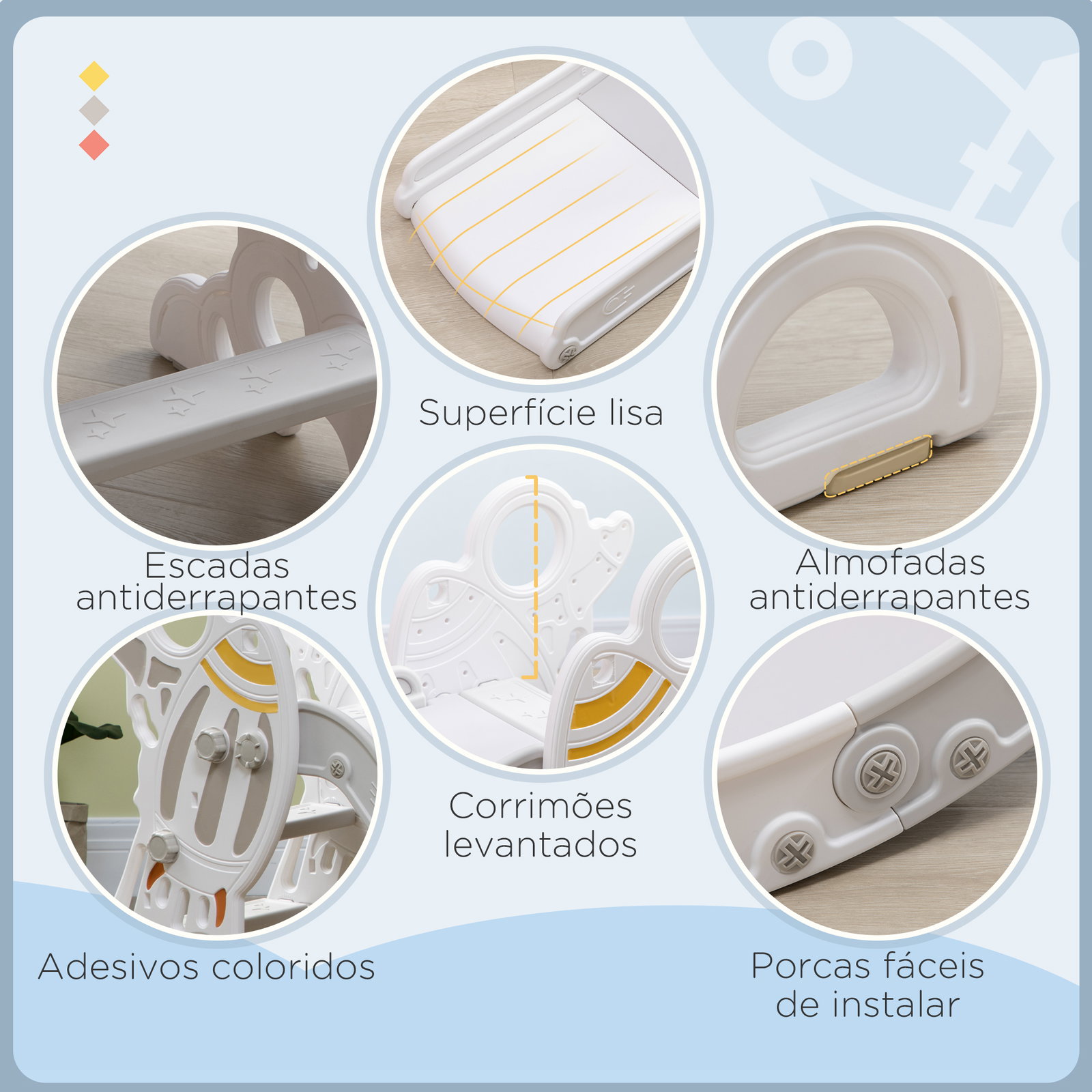 Escorregador para crianças de 18-36 meses com 3 degraus antiderrapantes 157x46,5x80 cm cinza