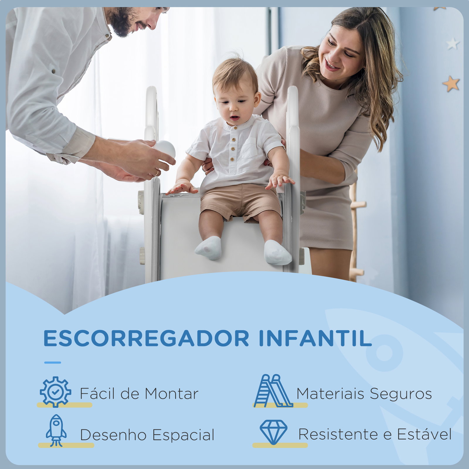 Escorregador para crianças de 18-36 meses com 3 degraus antiderrapantes 157x46,5x80 cm cinza