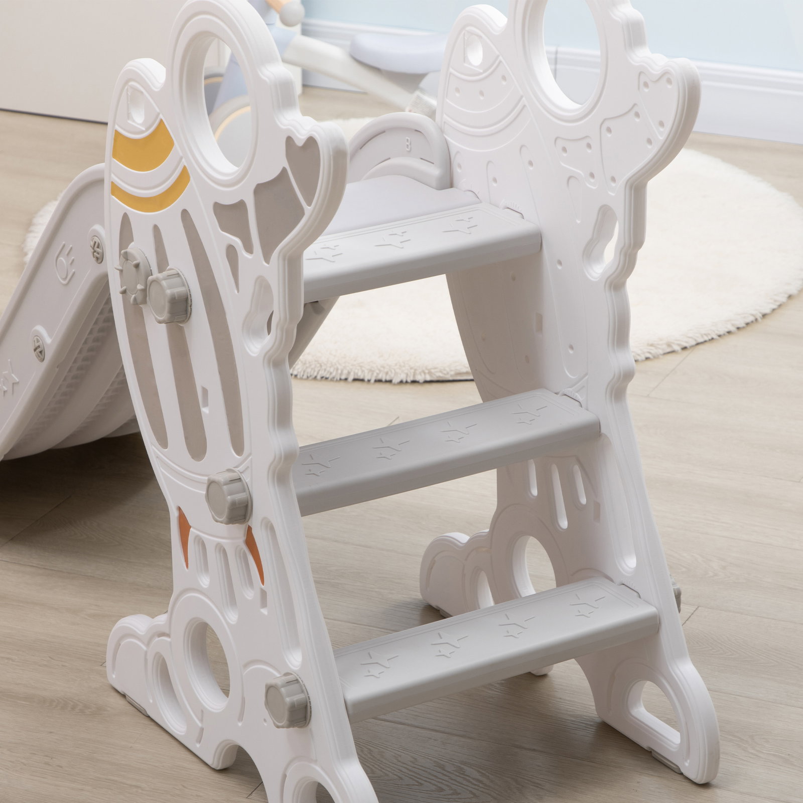 Escorregador para crianças de 18-36 meses com 3 degraus antiderrapantes 157x46,5x80 cm cinza