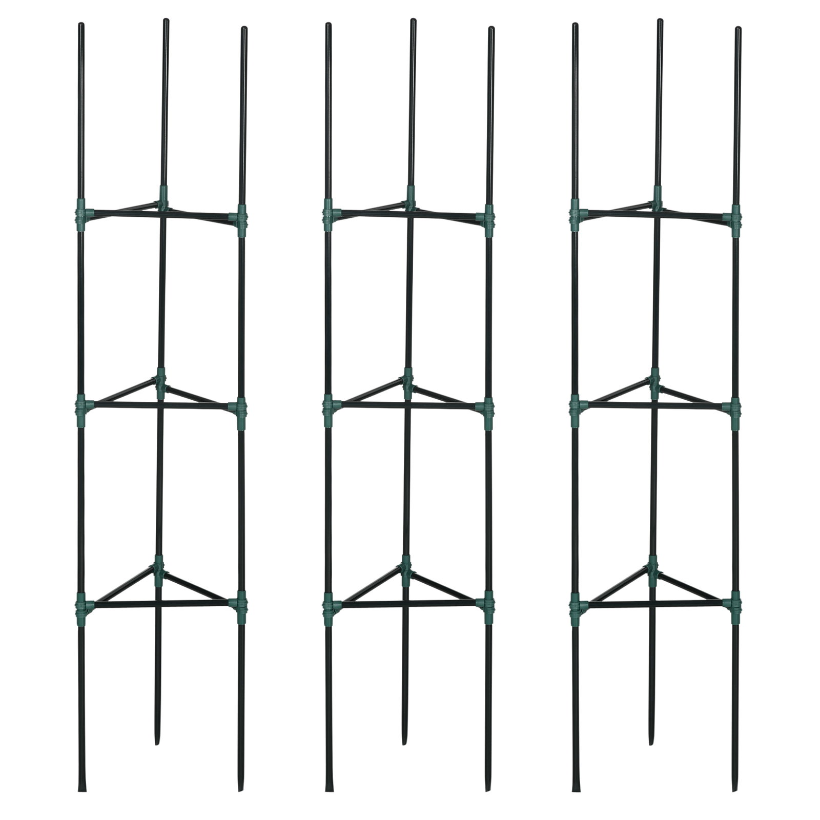 Conjunto de 3 suportes para plantas trepadeiras torre de treliça para plantas frutas verduras 38x38x182 cm verde