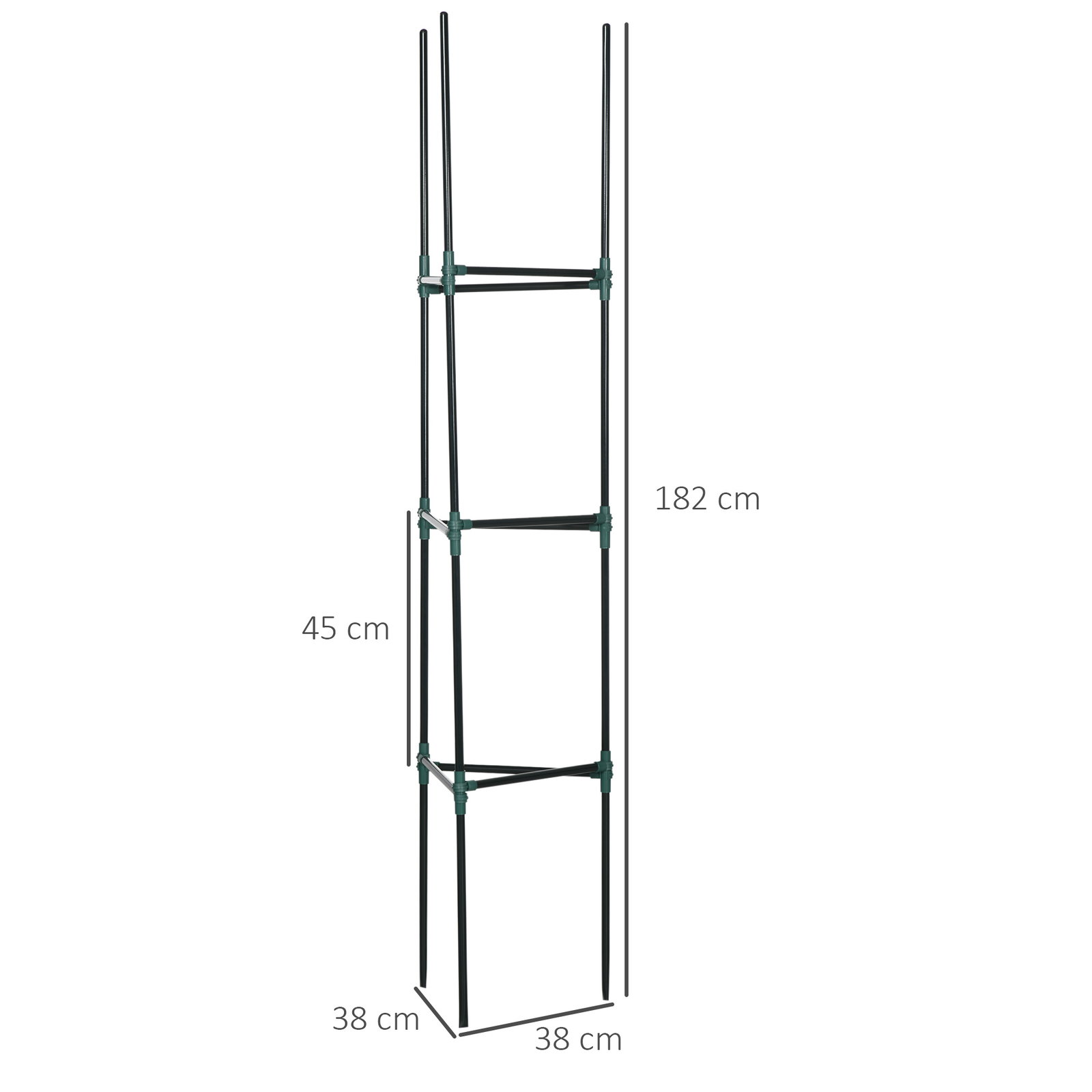 Conjunto de 3 suportes para plantas trepadeiras torre de treliça para plantas frutas verduras 38x38x182 cm verde