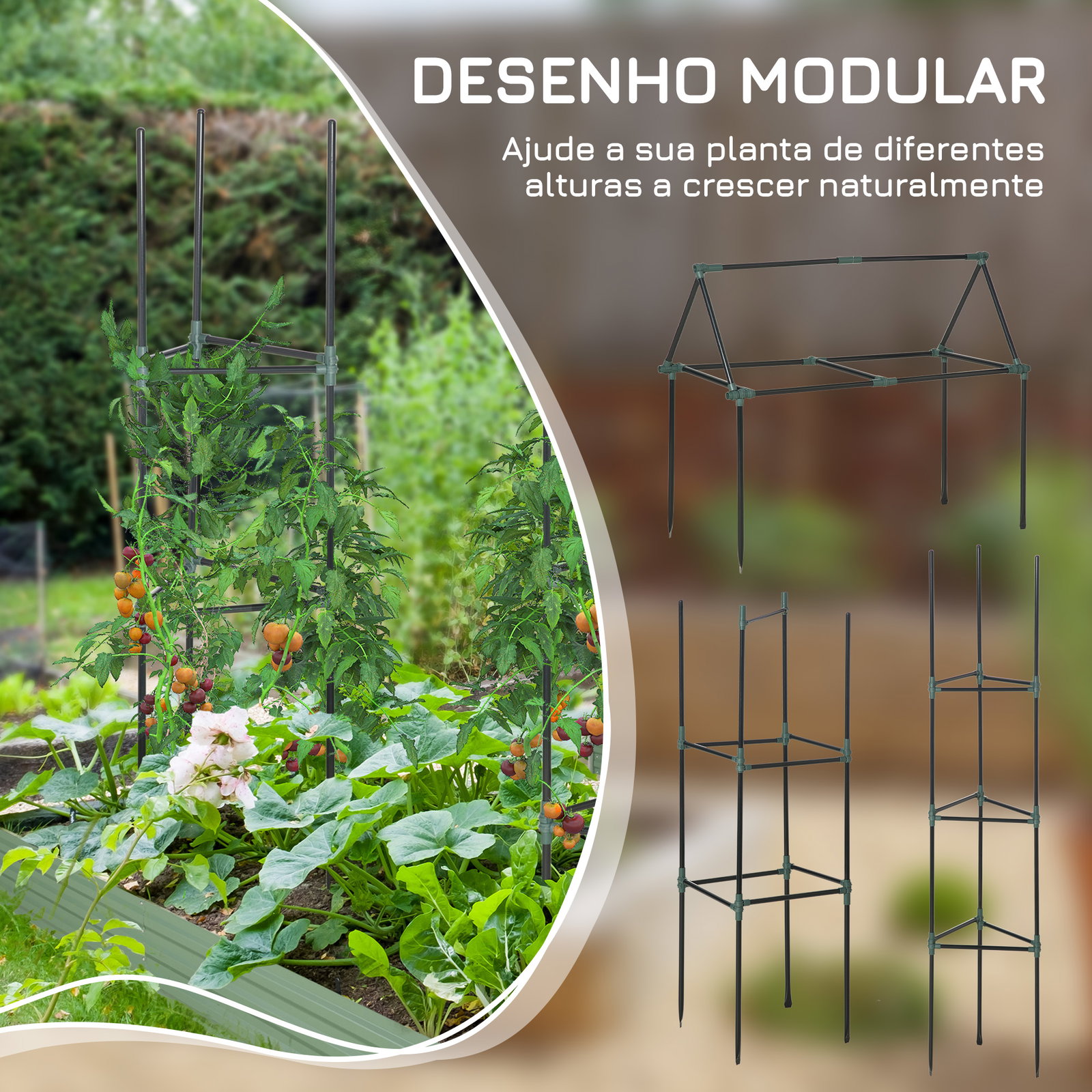 Conjunto de 3 suportes para plantas trepadeiras torre de treliça para plantas frutas verduras 38x38x182 cm verde