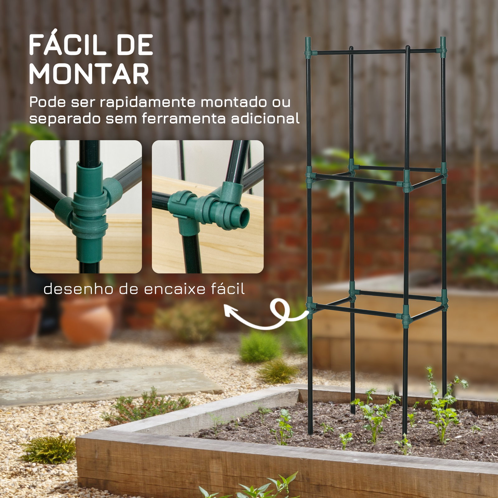 Conjunto de 3 suportes para plantas trepadeiras torre de treliça para plantas frutas verduras 38x38x182 cm verde