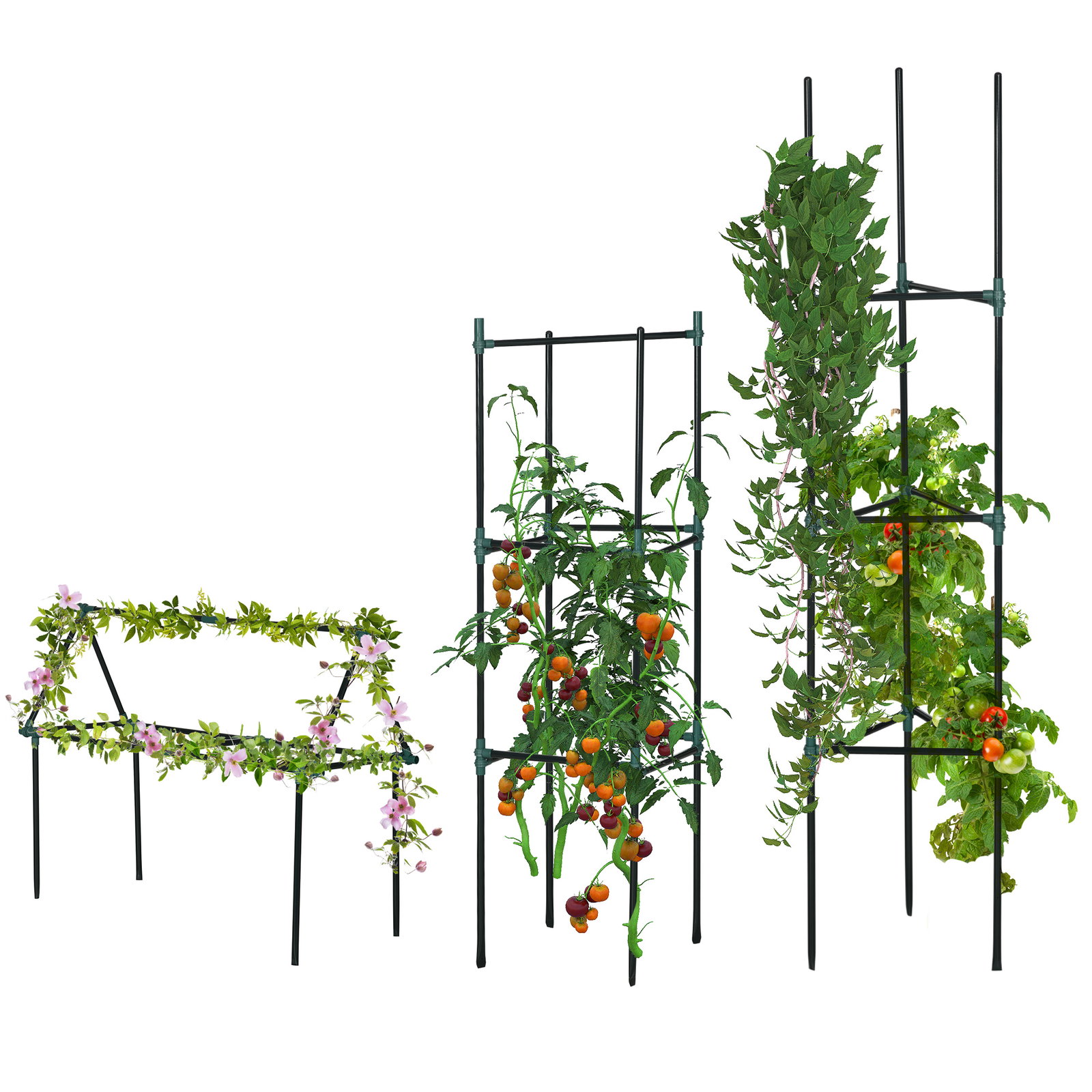 Conjunto de 3 suportes para plantas trepadeiras torre de treliça para plantas frutas verduras 38x38x182 cm verde