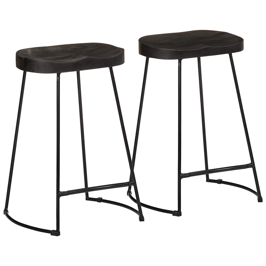 Banquetas de bar 2 pcs pretas madeira maciça de mangueira