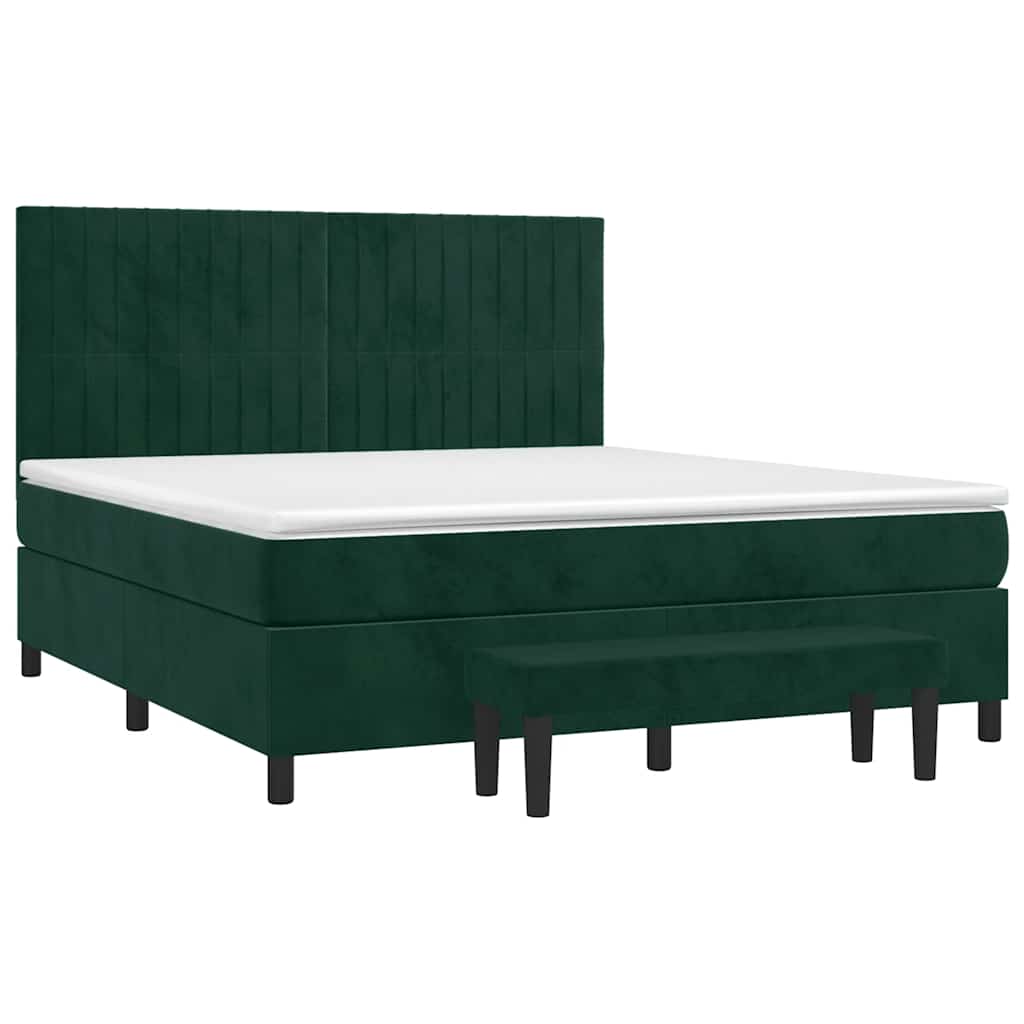 Cama com molas/colchão 180x200 cm veludo verde-escuro